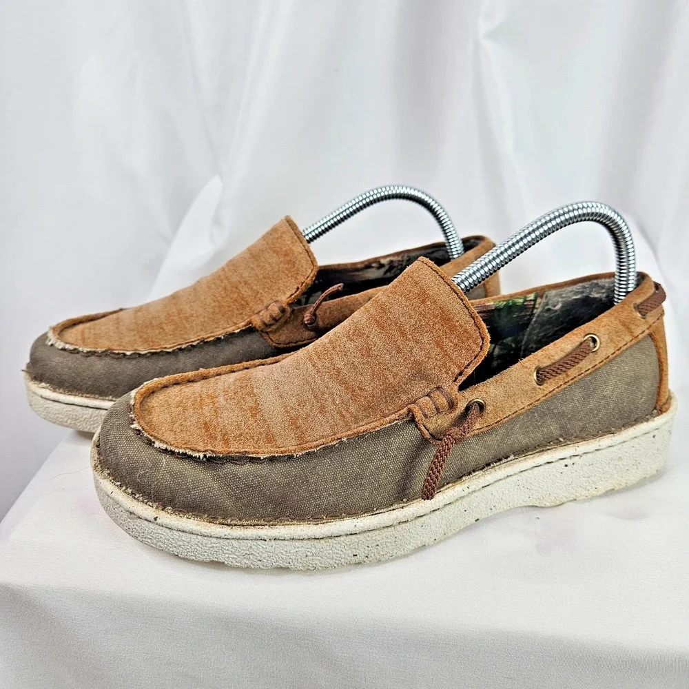 Justin Loafers Men 7.5‎ M Walker Shoes Ash Cafe Leather Canvas Slip On Boat Shoe